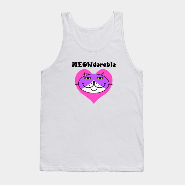 MEOWdorable - PURRty Purple Kitty Face on a Pink Heart Tank Top by RawSunArt